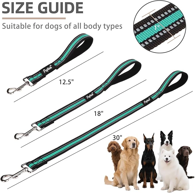 PUPTECK Reflective Short Dog Leashes 3 Pack for Walking and Training | Heavy Duty Clip with Soft Padded Handle for Medium Large Dogs Traffic Control - Image 2