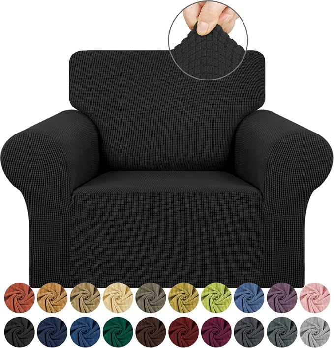 KEKUOU Stretch Chair Sofa Slipcover, Single Couch Cover,Black | 1-Piece Washable Sofa Cover,Pet Friendly (31"-55") Furniture Protector Soft Jacquard Elastic Bottom for Dogs & Kids by KEKUOU
