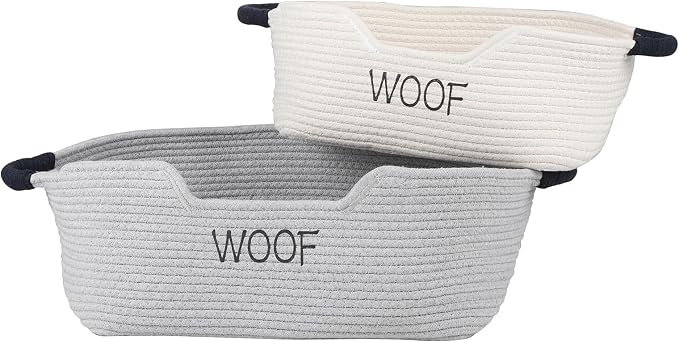 Morezi Dog Toy Basket 2 Pieces Woven Dog Toy bin Low in Front Organizer Storage - Perfect for Collecting Puppy Combs Shampoo Brushes Towel Grooming Stuff in Bathroom playroom Closet by Morezi
