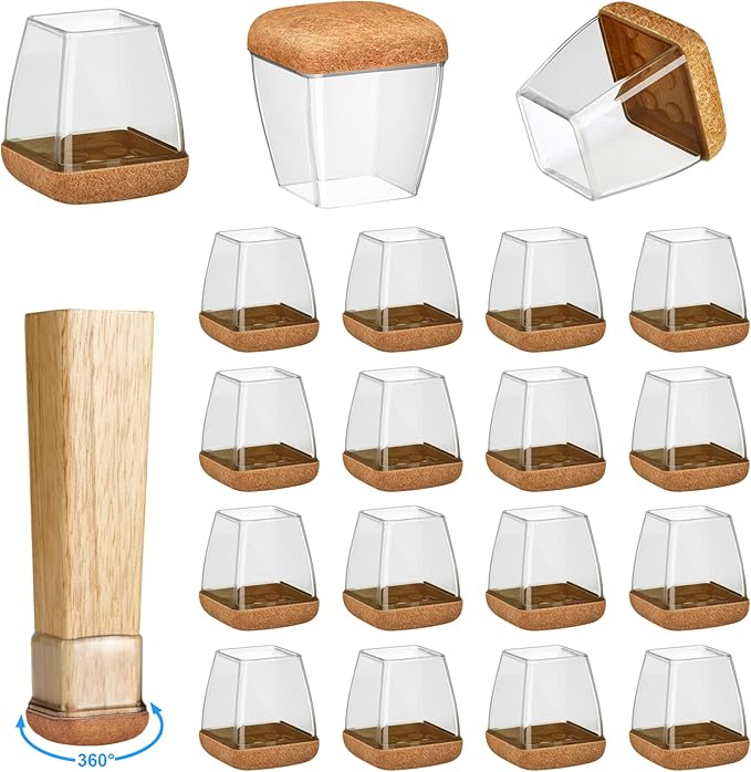 16 Pack Chair Leg Floor Protectors for Hardwood Floors, Round Rubber Furniture Sliders, 360°Felt Pad Bottom Wrapped Thickening Silicone Furniture Legs Caps Covers(Square,Clear-Brown-M) by Yarehand