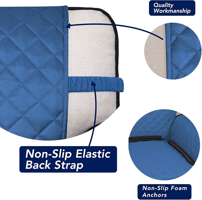 PureFit Reversible Quilted Sofa Cover Dog Couch Covers for Sofa, 66 in | Blue/Ivory, Water Resistant Couch Protector, Washable Pet Couch Cover with Non Slip and Elastic Straps For Kids - Image 3
