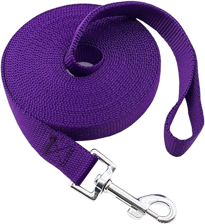 Nylon Training Dog Leash for Small Medium Large Dogs, 15ft 20ft 30ft 50ft Long Leash Dog/Puppy Lead for Obedience Recall Training, Camping (1" x 50ft, Purple) by MANDAO