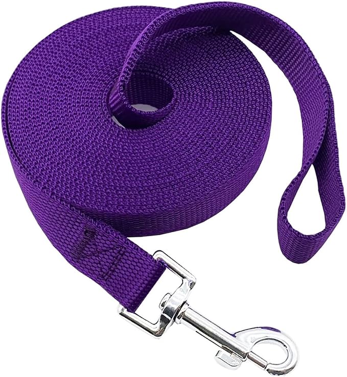 Nylon Training Dog Leash for Small Medium Large Dogs, 15ft 20ft 30ft 50ft Long Leash Dog/Puppy Lead for Obedience Recall Training, Camping (1" x 20ft, Purple) by MANDAO