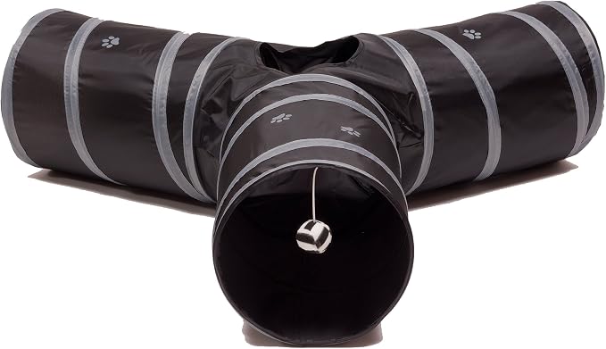Cat Tunnel - Collapsible 3 Way Play Toy - Tube Fun for Rabbits, Kittens, and Dogs - Black/Grey - Image 2