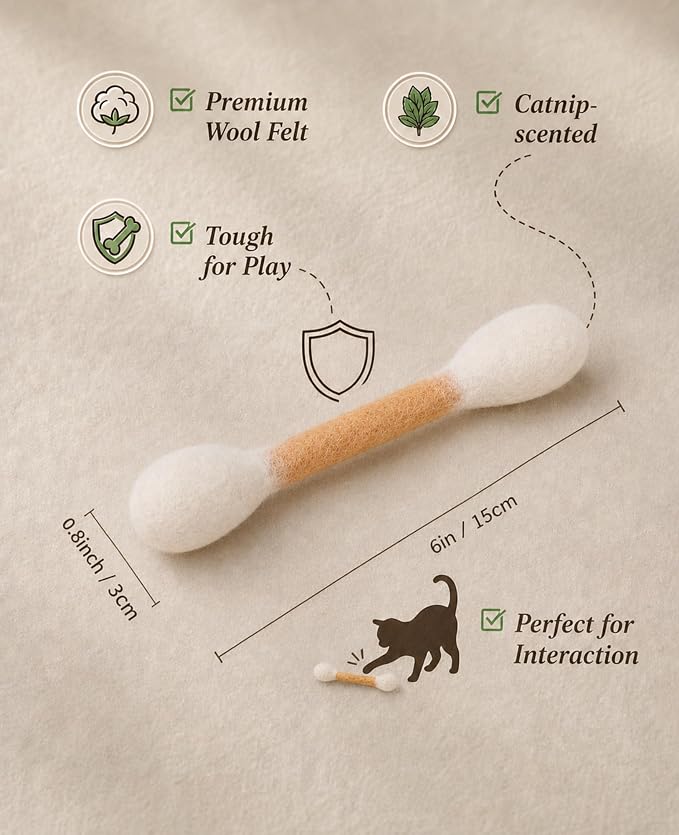 Swabs Cat Toys with Catnip, Cat Toys for Indoor Cats, 3Pcs | Cat Qtip Toy, Durable for Chew, Interactive Kicker Toy, Soft Felt, Cotton-Swab-Shaped Cat Toys for Cat Lover Gift - Image 4