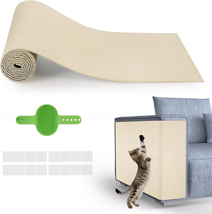 Cat Scratch Furniture Protector, 78.7''x15.8'' Trimmable DIY Self-Adhesive, Durable Corner Scratcher Couch Protectors from Cat Claws for Sofa, Tree Shelves & Scratching Posts (Khaki) by HOOSHEE