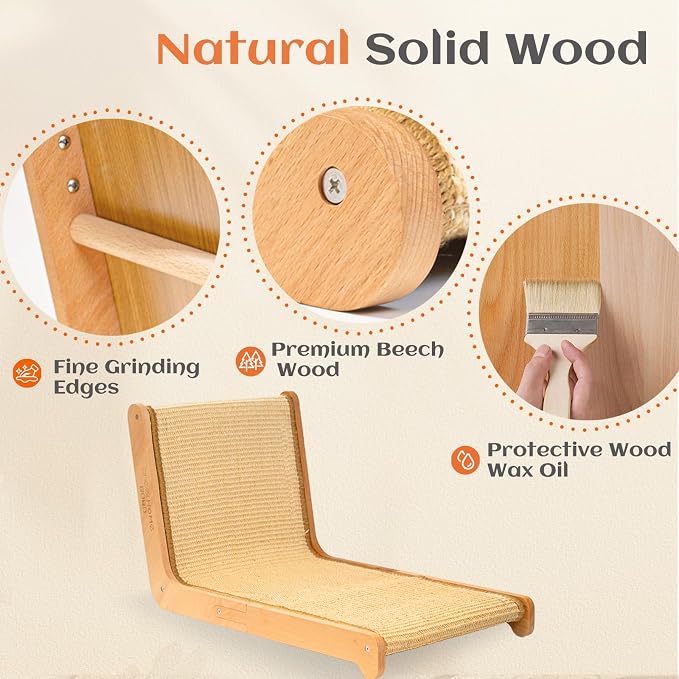 L-Shape Vertical Sisal Cat Scratcher, Solid Wooden(Large) | Natural Texture Satisfies Scratching Urge. Stable Tip-Resistant Base. Modern Furniture Look. Ideal For Indoor Active Cats - Image 5