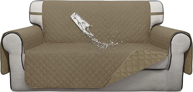 ISSUNTEX Double Protection 100% Waterproof Loveseat Sofa Covers for Living Room, Couch Covers for 2 Cushion Couch Sofa, Reversible Furniture Protector Sofa Cover for Dogs (Loveseat, Beige/Beige) by ISSUNTEX