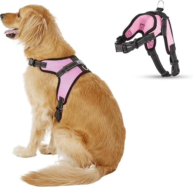 No Pull Reflective Adjustable Dog Harness With Handle- Comfortable Soft All Weather Mesh, Easy On Puppy Harness For Small Medium and Large Dogs (Pink) Large by Copatchy