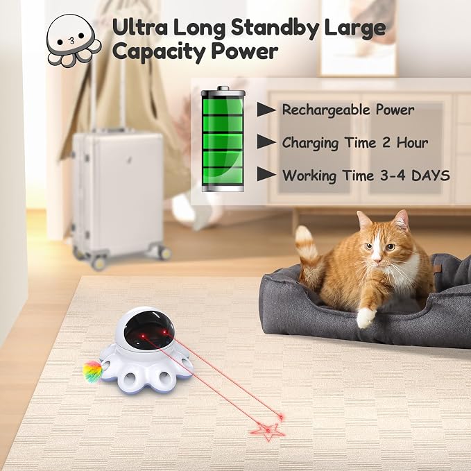 ORSDA Cat Laser Toy, 2-in-1 Interactive Automatic Motion Activated Moving 8 Holes Whack A Mole Feather, USB Rechargeable Electronic Smart Sensor Kitten Toys for Indoor Exercise - Image 6