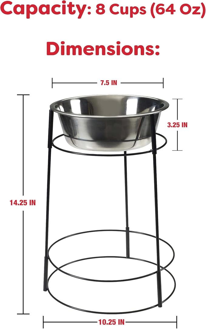 SPOT Hi Rise Single Diner Elevated Dog Feeder, 2qt Stainless Steel Bowl, Durable Wire Stand, Hygienic, Easy to Clean, Promotes Proper Posture for Tall Pets, Ideal for Medium and Large Breeds, 14.25in - Image 2