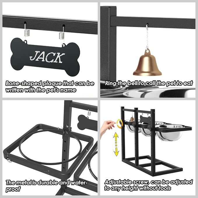 Elevated Dog Bowls for Large Dogs, 6 Height Adjustable Raised Stand with Mat, Slow Feeding Bowl and Three 1700ML Bowls, for Large Breed and Multi-Pet Households - Image 5