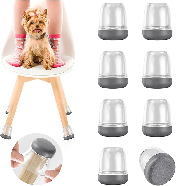 Extra Small Chair Leg Floor Protectors, Pet Hair Resistant, Fit 0.6"-0.8" | Chair Leg Caps for Carpet Hardwood Floors, Clear Furniture Feet Covers with Graphene Fabric Bottom, Reduce Noise-16PCS by MOYOHIMChairLegFloorProtectors