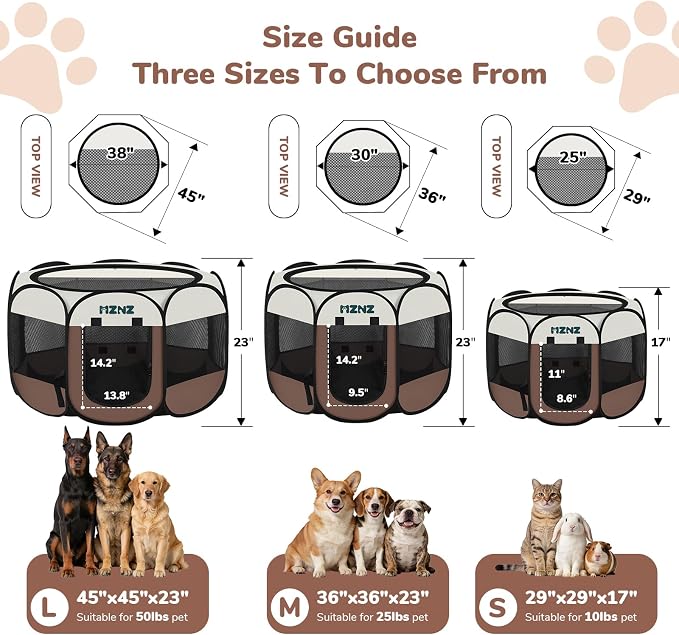Dog Cat Small Animal Puppy Playpen Crate, Medium, Brown | Portable Pop Up Pet Cage Enclosure Tent Kennel Indoor Outdoor with Carrying Case, No Assembly, Camping Use - Image 2