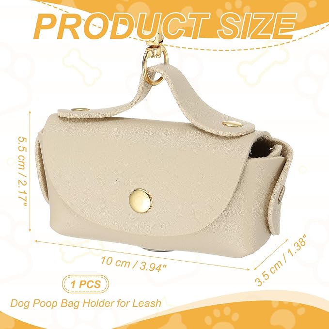 Dog Poop Bag Holder, Leather Pet Waste Bag Dispenser for Leashes Portable Reusable Easy Cleanup Pouch(1Pcs, Khaki), Intended for Outdoor/Travel/Walking with Dog - Image 2