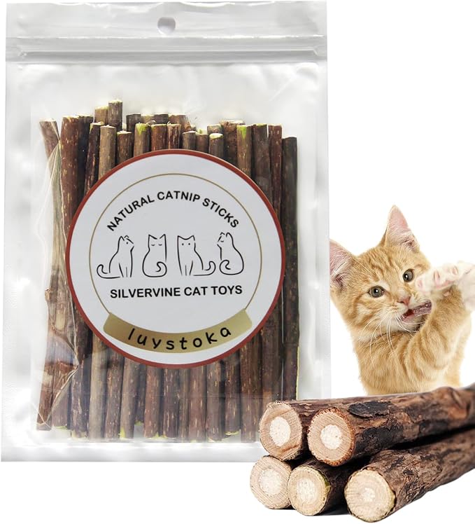 Silvervine Sticks for Cats, 30PCS Kitten Toys Catnip Toys Matatabi Silvervine Sticks Kitty Chew Toys Wooden Stick Kitten Teething Toys Molar Suitable for Cats of All Ages by Luystoka