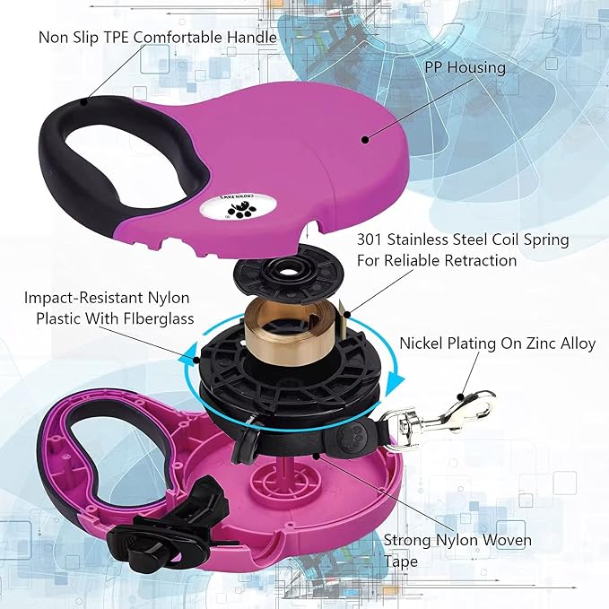 13ft Retractable Dog Leash for Small Breed Dogs up to 22 lbs with a Detachable Chew Proof Extender Wire Ropes (Pink S) - Image 4