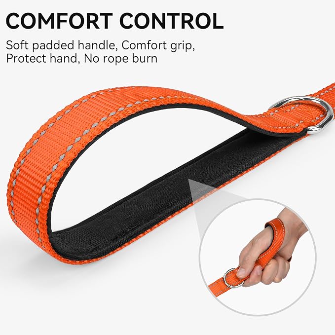 Joytale Reflective Dog Leash for Medium & Large Dogs, 5 FT x 1", Orange | Heavy Duty Nylon Webbing, Padded Handle for Comfort, Visible at Night, for Walking & Training - Image 3