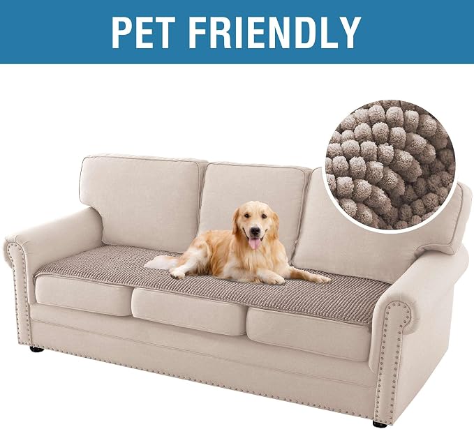 H.VERSAILTEX Plush Chenille Couch Cover for 3 Cushion Couch Anti Slip Washable Sofa Slipcovers Soft and Durable Furniture Protector for Dogs Cats Kids (27.5" x 71", Cuban Sand) - Image 2