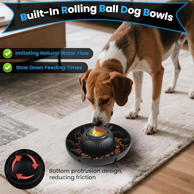 PUPPYGANG 2-in-1 Slow Feeder Dog Bowl & Dog Lick Bowl for Medium Large Dogs, Silicone Puzzle Feeder with Removable Lick Ball, Suction Base Bowl for Kibble, Wet Food, Yogurt & Peanut Butter (Black) - Image 3