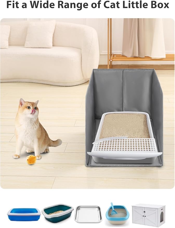 Waterproof Cat Litter Box Enclosure Splash Guard with Removable Mat, Cat Box Enclosure with 2 Hooks for Scoop, Anti-Leakage, Dust Control, Easy to Clean-24.02 x 16.14 x 16.14 inches - Image 6