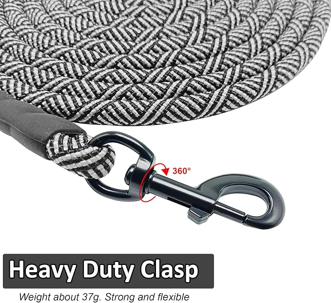 MayPaw Heavy Duty Rope Dog Leash, 3/4/6/7/8/10/12/15/20/30 FT Long Dog Lead Nylon Pet Leash, Soft Padded Handle Thick Lead Training Leashes for Large Medium Dogs (20ft * 1/2", Black) - Image 3