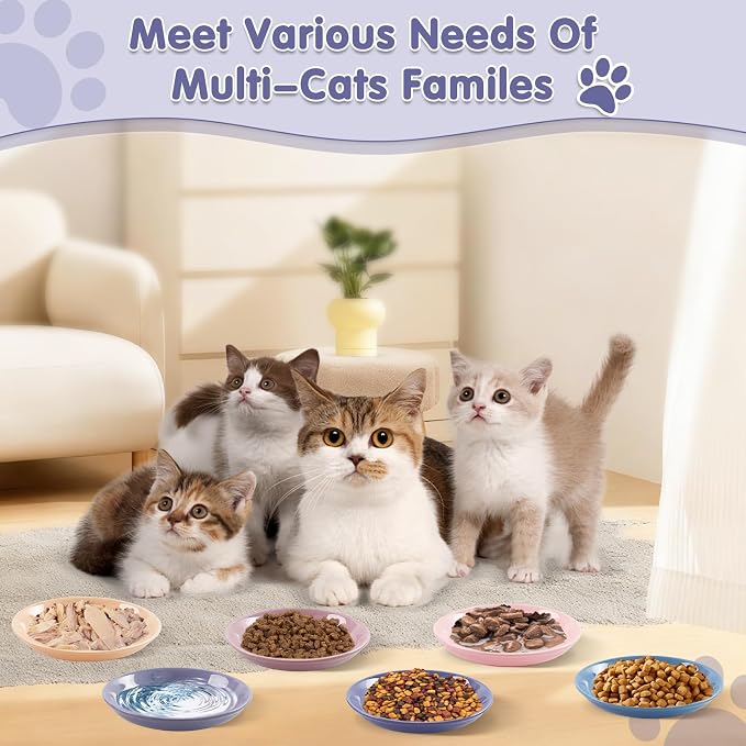 6 Pack Cat Food Bowl, Ceramic Cat Bowls, Anti Whisker Fatigue Cats Bowl Set | 5.5 Inches Shallow Wide Kitten Plates for Food and Water (CaiSe-A) - Image 4