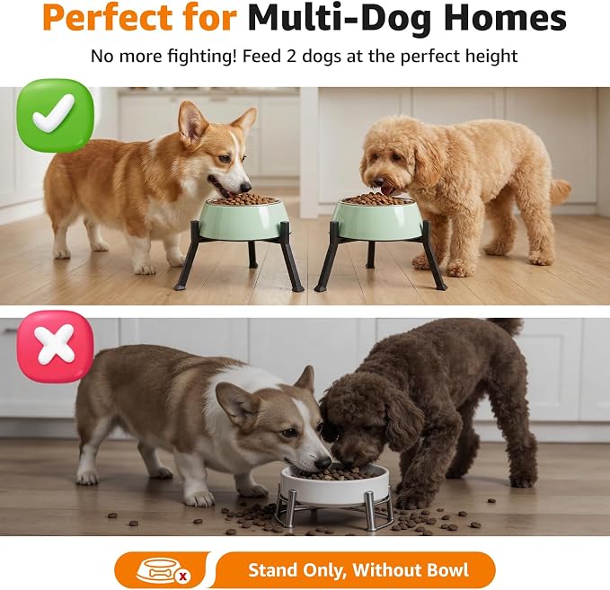 LOOBANI Raised Dog Bowl Stand Adjustable 5.9"-8.7" Width for Seniors 2 Pack | Reduces Neck Strain, Non-Slip Rubber Feet, Rust-Proof Stand, Easy Clean, for Senior & Arthritic Dogs - Image 3