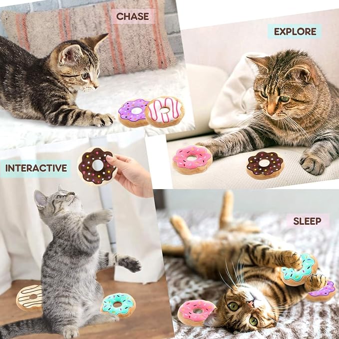 CiyvoLyeen Plush Donut Catnip Toys for Indoor Cats 6 Pack | Donut Cat Chew Toys, Boredom Relief, Interactive Play, Soft Durable Plush with Catnip, Funny Gift for Cat Lovers & Kitten - Image 2