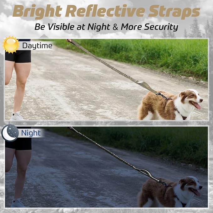 rabbitgoo Tactical Dog Leash, Heavy Duty Training Bungee Lead | Military Leash with 2 Padded Control Handles for Medium Large Dogs, No Pull for Shock Absorption, Reflective, Brown, 6FT - Image 8
