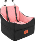 GL GLENSLAVE Dog Car Seat for Small/Medium Dogs, Dog Booster Car Seats with Thick Cushion for Dogs Under 35 lbs, Detachable Washable Pet Carseat with Storage Pockets, 2 Safety Belts(Black/Pink) by GLGLENSLAVE