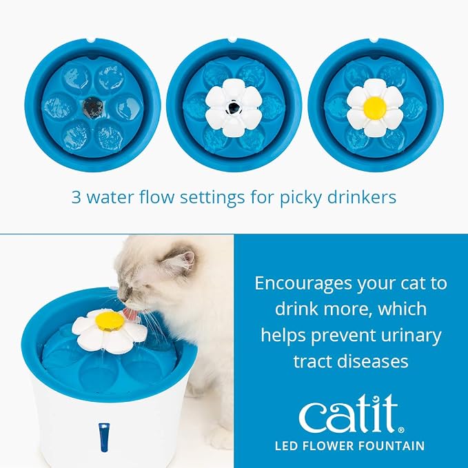 Catit LED Flower Fountain with Triple Action Filter, 3 L, Blue | Cat Drinking Water Fountain - Image 5