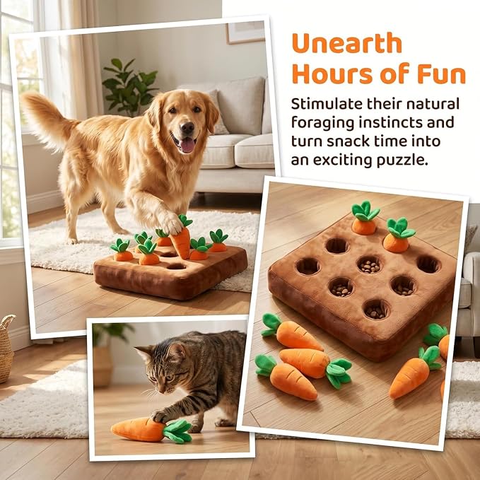Carrot Dog Toy - Interactive Foraging Puzzle, Treat Hiding Plush Mat, Mental Stimulation Slow Feeder Enrichment Toy for Small Medium Dogs & Cats, Machine Washable - Image 8