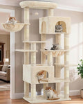 Heybly Cat Tree, 76-Inch Tall Heavy Duty Cat Tower for Big Cats HCT039M | Multi-Level Large Cat Furniture with Extra Wide Baseboard, 2 Condos & 2 Hammocks, 10 Scratching Posts, Beige by HEYBLY