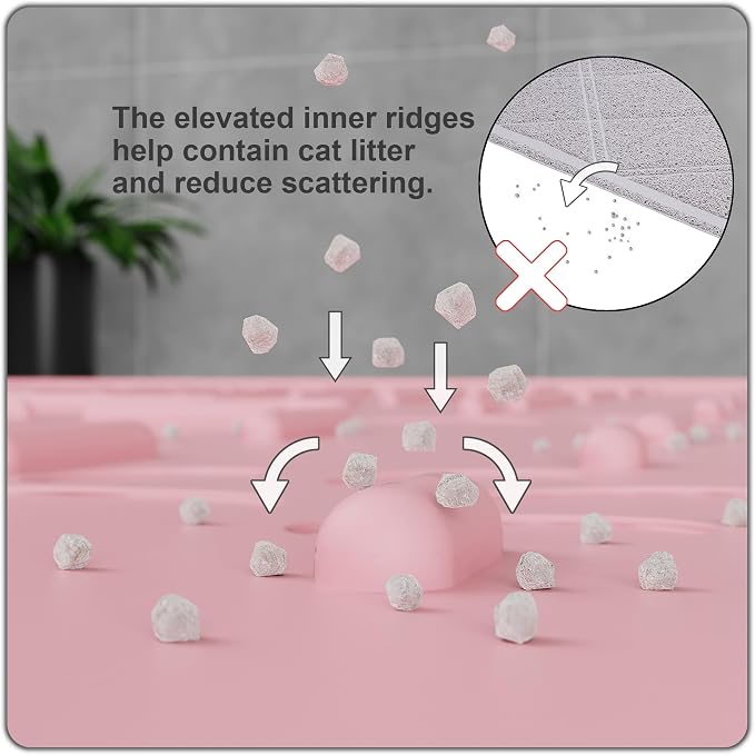 Large Cat Litter Mat, 31.5x23.6 Silicone Trapping Mat Pink | for Kitty Litter Box, Easy Clean, BPA Free Rubber, Center Litter Collection, Easy Pour-Back, Waterproof, Odor-Resistant - Image 3