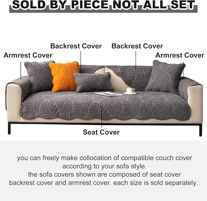 Couch Covers Plush Quilted Sofa Covers for Sectional Sofa Washable | Palm Leaves Couch Cover Chenille Non Slip Sofa Covers Soft Sofa Slipcover Furniture Protector for Pets Kids Children Dogs Cat - Image 9