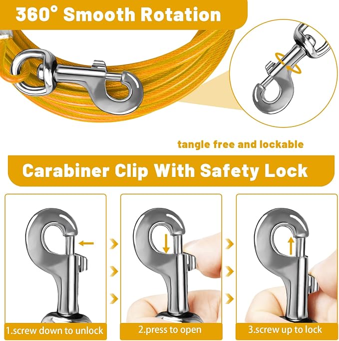 Dog Tie Out Cable, Dog Runner Cable | 10/15/20/25/30 FT Steel Cable with Sturdy Clips, Suitable for Yard Outdoor Use, Holds Large Dogs up to 165 Lbs - Image 2