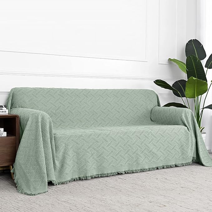 MYSKY HOME Couch Cover Sage Green Sofa Covers, Sectional Couch Covers for 2 Cushion Couch, Geometrical Couch Cover Living Room Sofa Throws Sofa Slipcovers for Pets, Dogs(X-Large, 91" x 118", Sage) - Image 4