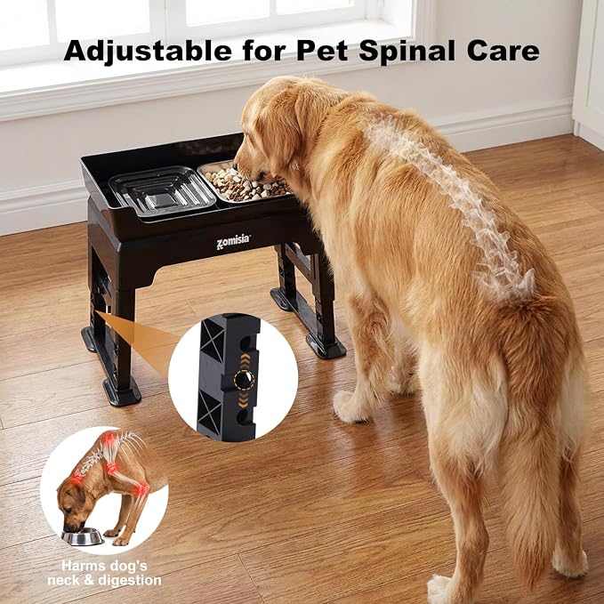 ZOMISIA Elevated Dog Bowls, 6 Height Adjustable Raised Dog Bowl Mess Proof | No Spill Water Bowl, 3-in-1 Dog Bowl Stand, Double Deck, 2 Stainless Steel Bowls, Licking Plate, For Small Medium Large Pets - Image 4