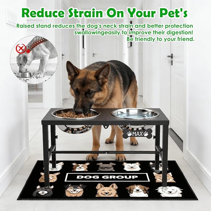 SHAINFUN Elevated Dog Bowls with Mat for Large & Extra Large Dogs, Raised Dog Bowl Stand with Two 101oz Stainless Steel Bowls, Tall Dogs Food Water Bowl Holder - Image 3