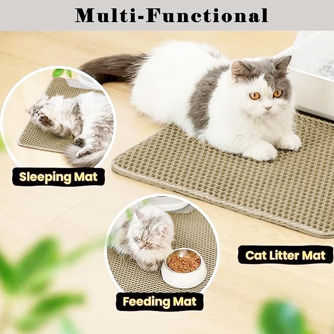 HCY&WLD Cat Litter Mat, Honeycomb Double Layer Litter Trapping Mat | Safe Materials, Soft on Paws, Waterproof Urine Proof Non-Slip, Protects Floors, Less Waste, Easy to Clean, Beige, 30" x 22" - Image 5