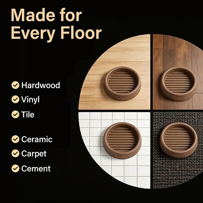Furniture Coasters - 4 Pcs 4”Round Furniture Caster Cups - Non Slip Pads Hardwoods Floors Non Skid Furniture Grippers Rubber Furniture Feet - Anti Slide Floor Protector for Bed Couch Stoppers Brown - Image 4