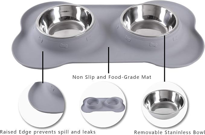 Hubulk Pet Dog Bowls 2 Stainless Steel with No Spill Non-Skid Silicone Mat + Pet Food Scoop Water and Food Feeder Bowls for Feeding Small Medium Large Dogs Cats Puppies ( Gray) - Image 3