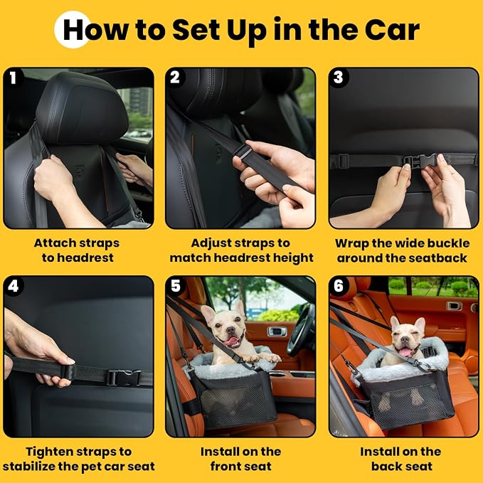 Conlun Dog Car Seat Booster | Steel Frame Anti-Collapse | Small Pet | Black | Heavy-duty Oxford | Rigid Skeleton Stops Wobbling | Leash Prevents Escapes | Elevated Pet Booster for Calm Car Trips - Image 9