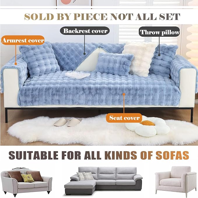 Faux Fur Couch Covers for Sofa Thick Fuzzy Sofa Covers for Dogs | Soft Warm Couch Cover Shaggy Fuzzy Sectional Sofa Cover Non-Slip Plush Sofa Slipcover Furniture Protector - Image 4