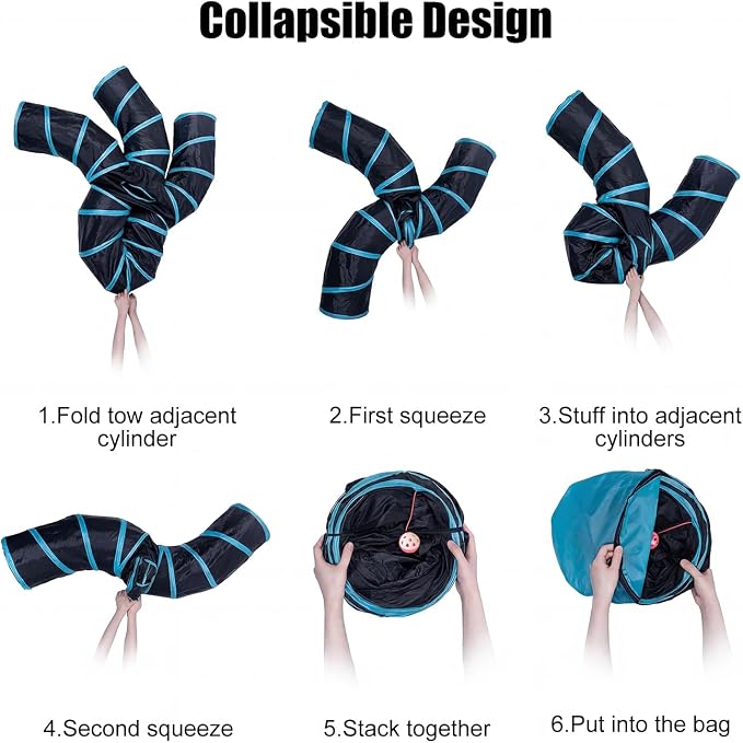 Bemodst Cat Tunnel for Indoor Cats, 5 Way Cat Tubes and Tunnels Collapsible S-Shape Small Animal Tubes Kitty Tunnels Interactive Maze Cat Toy for Kitten Rabbit Ferret - 5 Way - Image 6