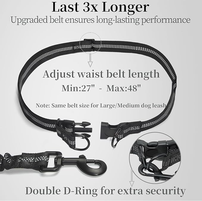 Hands Free Dog Leash with Zipper Pouch, White-Green Mix, Large | Waist Leash, Dual Padded Handles, Shock-Absorbing Bungee, Adjustable Waist Belt, Walking and Running - Image 4
