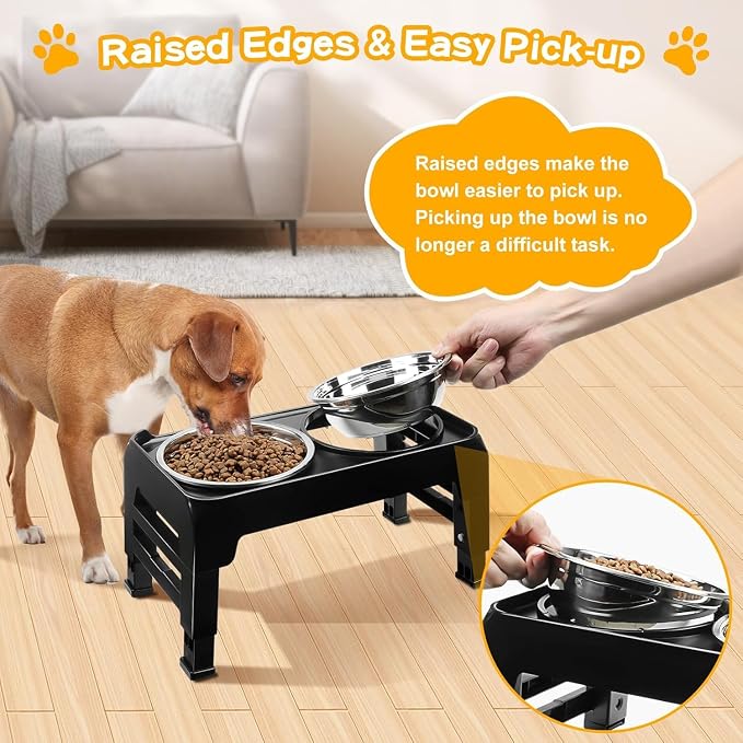 COMESOON Elevated Dog Bowls for Small Medium Dogs, 3 Height Adjustable Raised Stand with 2 Thick 6" Stainless Steel Food Bowls, Non-Slip Feeder Adjusts to 2.75", 6", 7.5", Black - Image 5