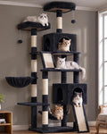 Cat Tree, 71'' Tower for Large Cat with Scratching Post, GCT032G | 2 Cat Condo House for Indoor Cats Large Adult, 2 Scratching Boards, 7 Posts, 2 Plush Perches, Hammock, Basket, Smoky Gray by Gitelnour