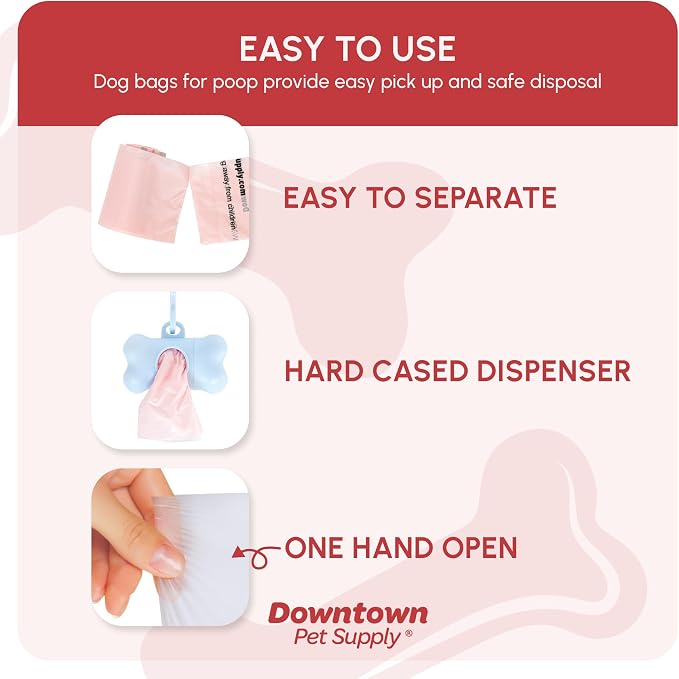 Downtown Pet Supply Unscented Poop Bags for Dogs with Dispenser, 180 Count - Leak-Proof Dog Waste Bags and Bone-Shaped Dog Poop Bags Holder for Leash - Pastel Rainbow, 12.5" x 8.5" - Image 3